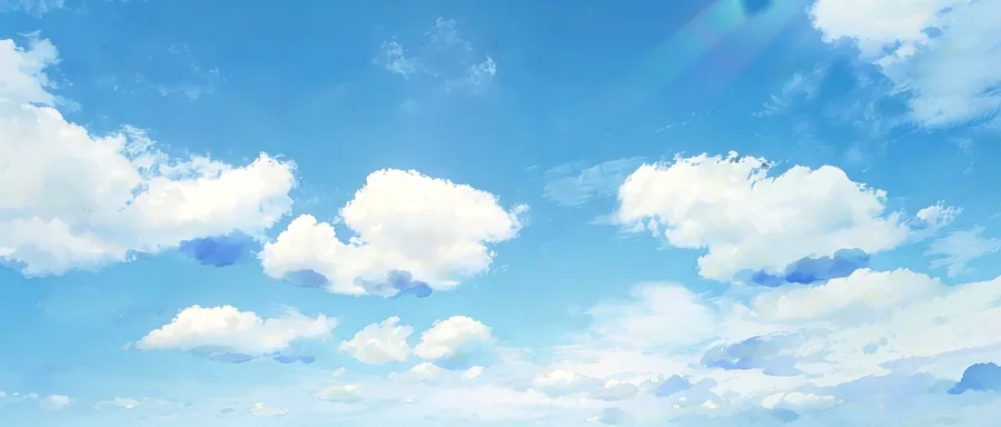 Gemalte Wolken-Komposition mit ruhiger Kumulus-Bank