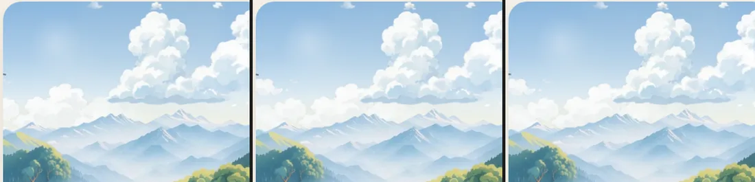 Drei Standbilder derselben Himmelsstelle mit sichtbarem Wolken-Sprung