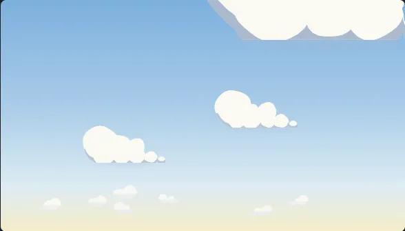 Prozedural erzeugter Wolkenhimmel: flache, papierartige Wolkenformen